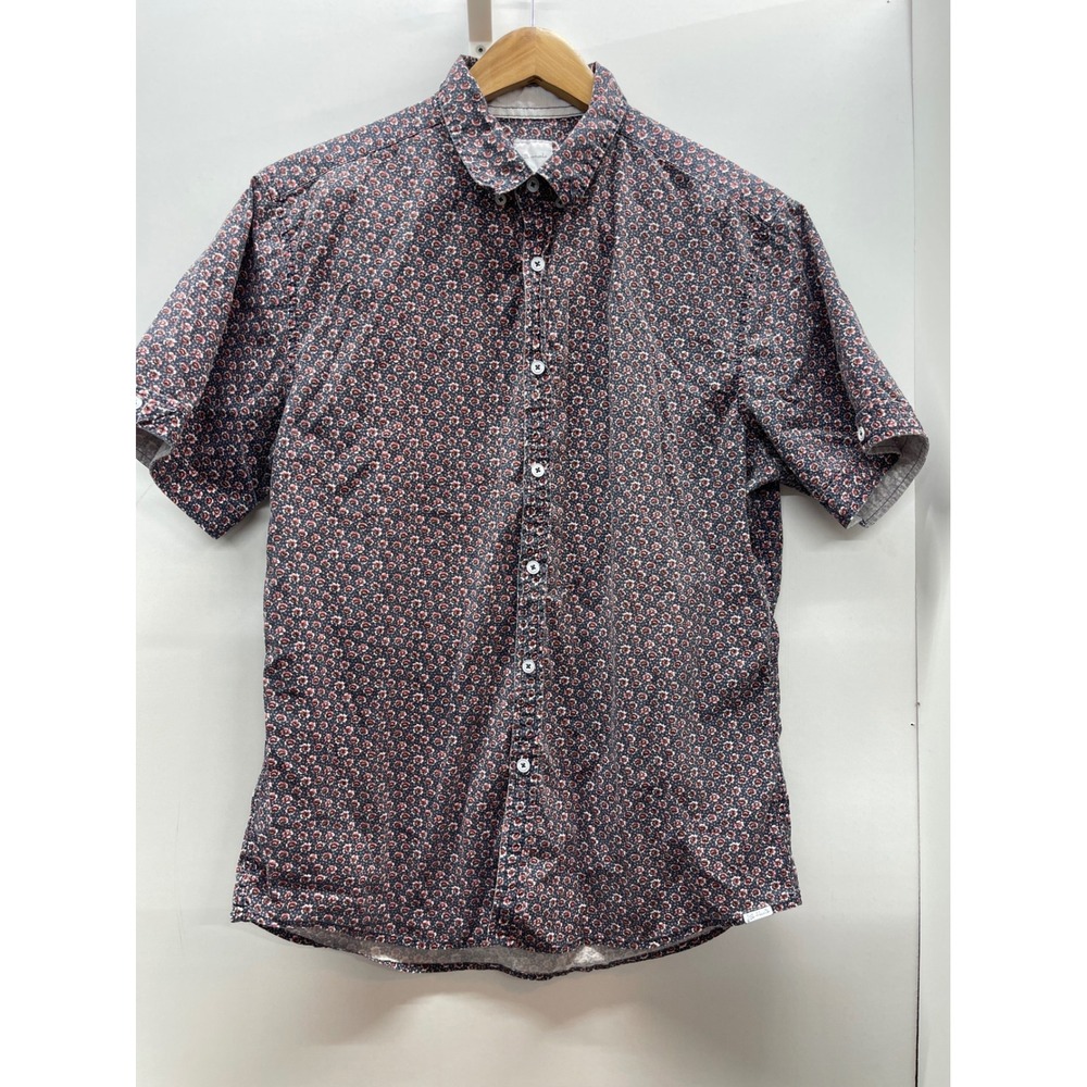 J.B. Holt Mens Athletic Fit Short Sleeve Button Down Shirt Floral Navy Blue M